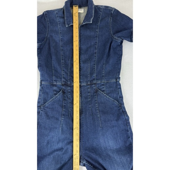 Free People Jumpsuit Womens Size XL Jayde Flare Leg Dark Blue Denim Zip - Picture 8 of 13